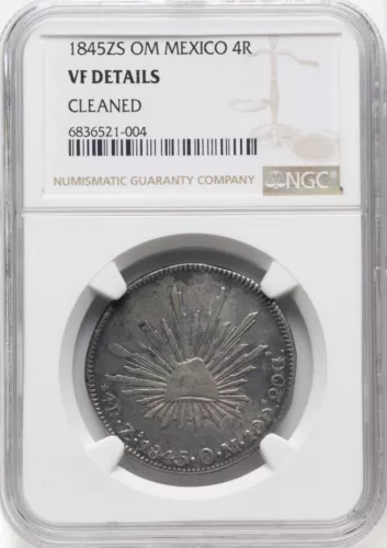 MEXICO - ZACATACES MINT  1845-ZsOM  4 REALES COIN, NGC CERTIFIED "VF DETAILS"
