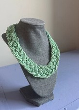 Vintage Beautiful Braided Pale Green Seed Bead Choker Collar Necklace H2a