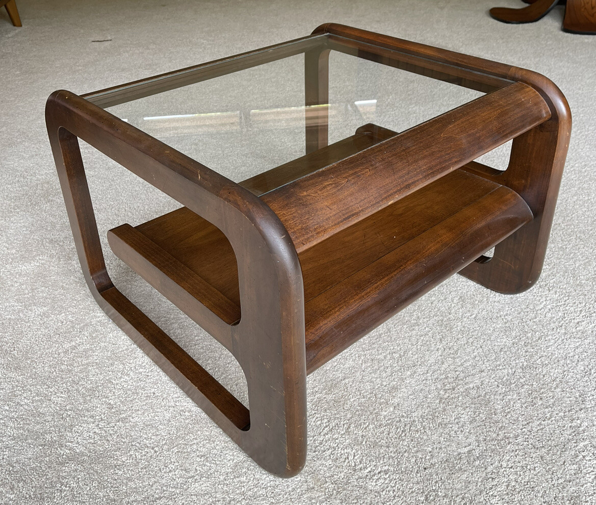 Lou Hodges Oak Cantilevered Cocktail Two Tier End Table