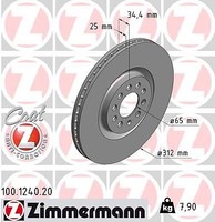 2X Zimmermann 100.1240.20 Bremsscheibe FüR Audi Seat Skoda VW