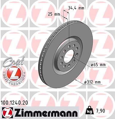 2X Zimmermann 100.1240.20 Bremsscheibe FüR Audi Seat Skoda VW-image