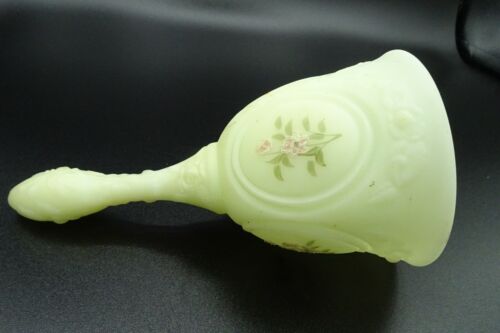 Vtg Fenton Handpainted & Signed Yellow Medallion Bell by J.K. Kisner 6 3/4" H - Picture 3 of 12