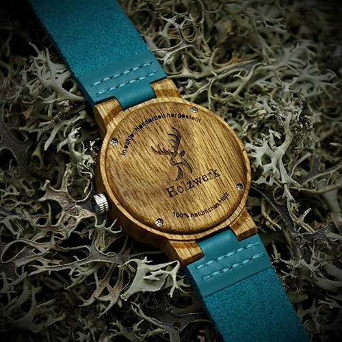 Holzwerk LIL KAHLA kleine Damen Holz Uhr mit Leder Armband, türkis blau & braun - Bild 6 von 7