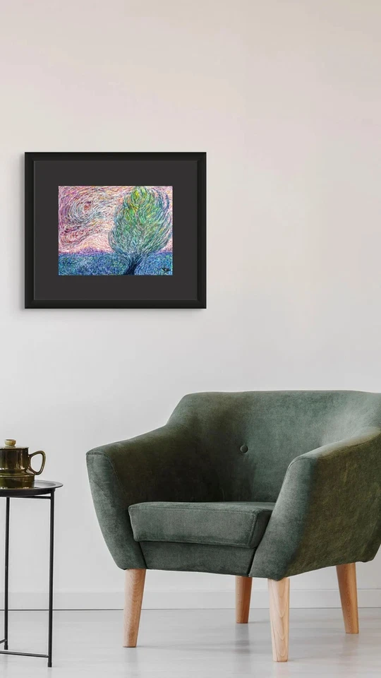 Pluma y rotulador Windy Day original 11x14 dibujo paisaje colorido no Van Gogh Foto 4 de 4