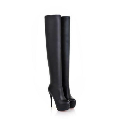 New Womens Black Over The Knee Thigh High Heel Stiletto Platform Stretch Boots @ - Picture 10 of 15