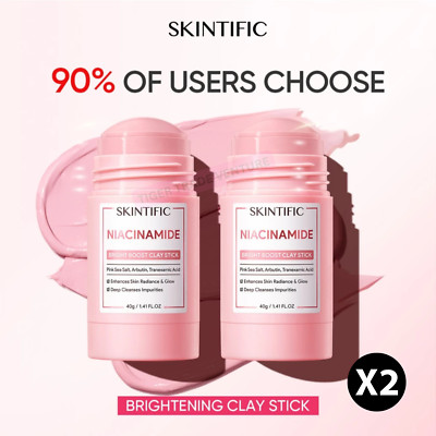 2X SKINTIFIC Niacinamide Clay Stick Mask Brightening & Glow 40g | FREE Shipping