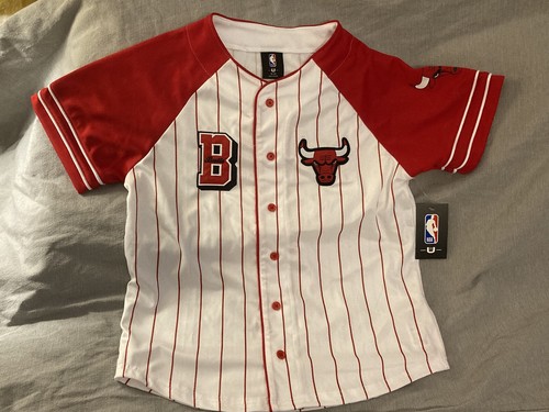 NBA Chicago Bulls Pile On Button Up Baseball Jersey Youth Boys Size M/L 18-20