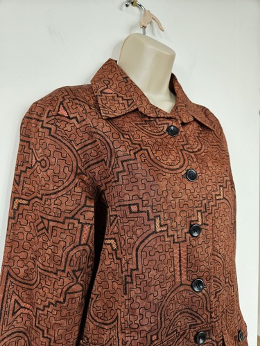 PERUVIAN CONNECTION Brown AZTEC Jacket M UK 12 Pima Cotton Blazer Coat POCKETS - Picture 9 of 24