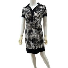 Chaps Women’s Size Petite Medium Black White Banded Bottom Dress **READ**