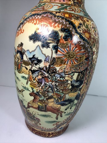 Jarrón vintage japonés Satsuma Moriage estilo estampado Han en relieve con samurai - Imagen 6 de 15