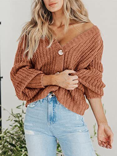 Women's Chunky Knit Open Front Sweater Long Sleeve Button Large Light Orange - Bild 4 von 7