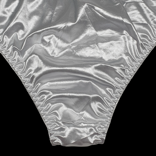 VTG Slippery Nylon Satin Panty Glossy Silver Bikini Sissy Brief Sz. 8 Hip 42-45" - Picture 8 of 19