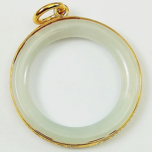 Colgante Jade Oro 22k Amarillo Jadeíta Hueco Impresionante Birmano Natural Auténtico 9.7g - Imagen 3 de 13