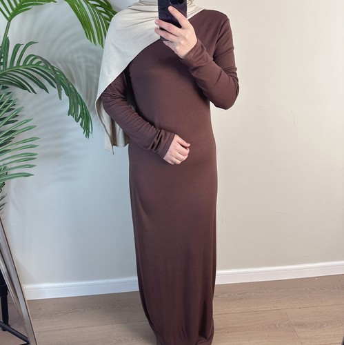Solid Color Kaftan Dubai Women Inner Dress Abaya Muslim Under Robe Party Gown - Picture 24 of 30