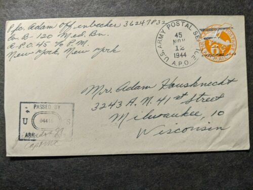 APO 45 EPINAL, FRANCE, ETO 1944 Censored WWII Army Cover 120th Medical Bn - Picture 1 of 2