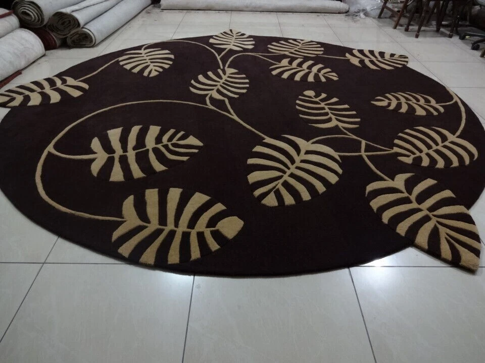 Alfombra de caballero negra moderna redonda gruesa hecha a mano alfombra de lana acolchada alfombra de lana Foto 2 de 4