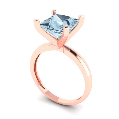 3 tcw Princess Cut Verlobungsring 14K Rotgold Aquamarin Versprechen Ring - Bild 2 von 11
