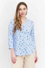 Charter Club Petite Printed 3/4-Sleeve Top Sz PXL, Blue