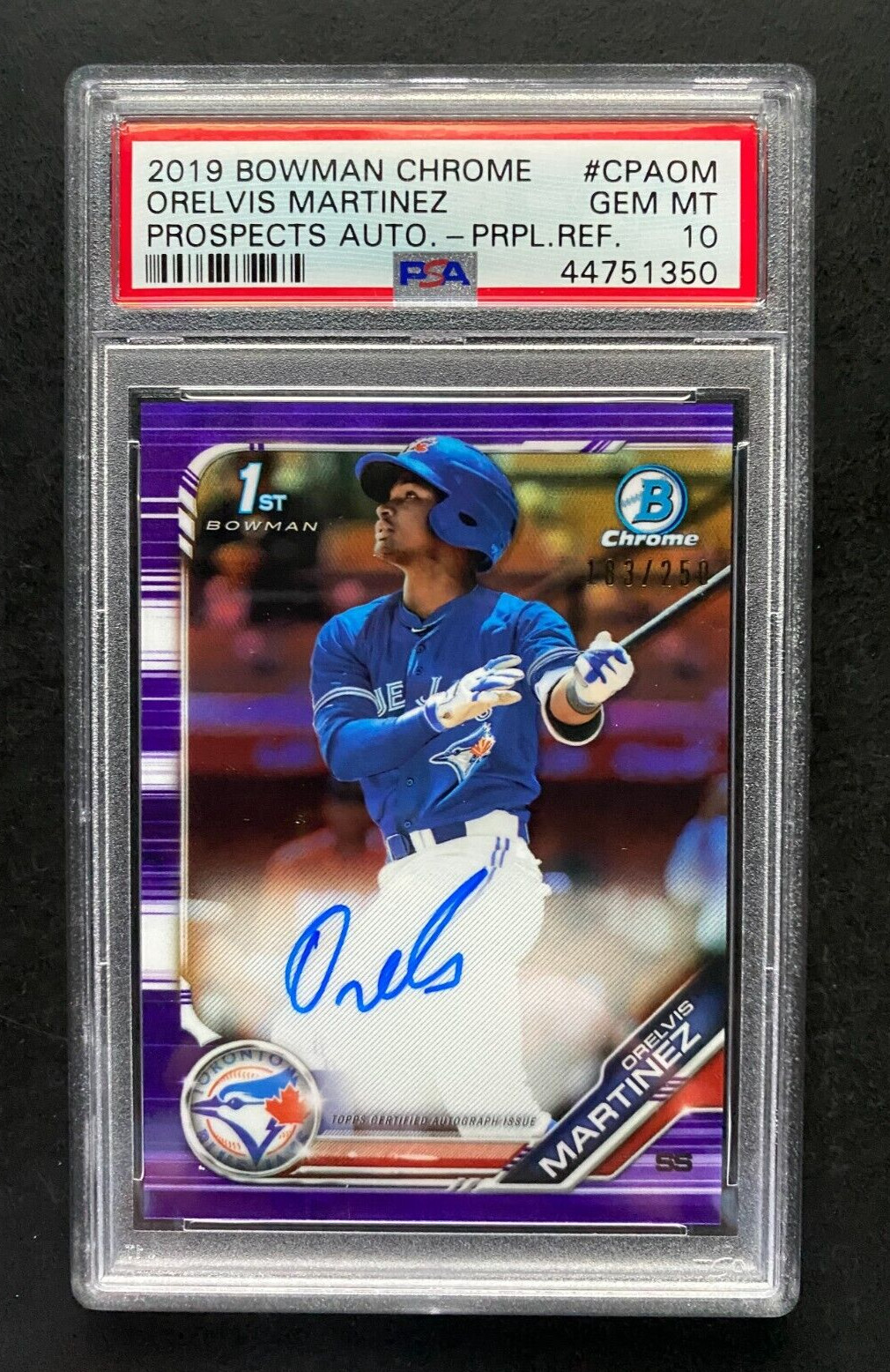 2019 ORELVIS MARTINEZ Bowman Chrome PURPLE REFRACTOR Auto RC - PSA 10 - #/250