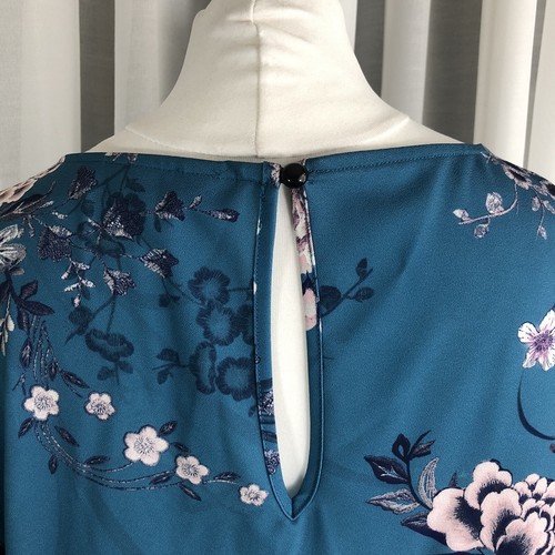 LIPSY Dress Size 12 Teal Floral Short Bell Sleeves Hardly Worn - Picture 6 of 7