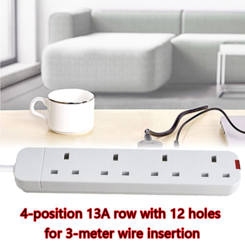 3M White Extension Lead Cable Electric Plug Socket Mains Power 4 Gang Way UK - Picture 3 of 10