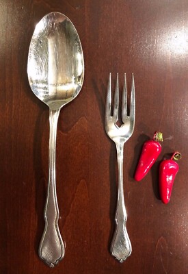 Set of 2 Trinity SSS by Oneida Stainless Flatware Serving Spoon & Salad Fork