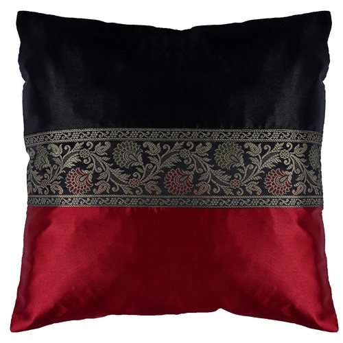 Red & Black Silky Satin Cushion Cover Throw Pillow Cover 16x16 (2 Pc) - Picture 2 of 4
