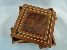 Vintage Moroccan Trick Switch Puzzle Box Thuya Wood Burl Wood 4 Compartment 7"