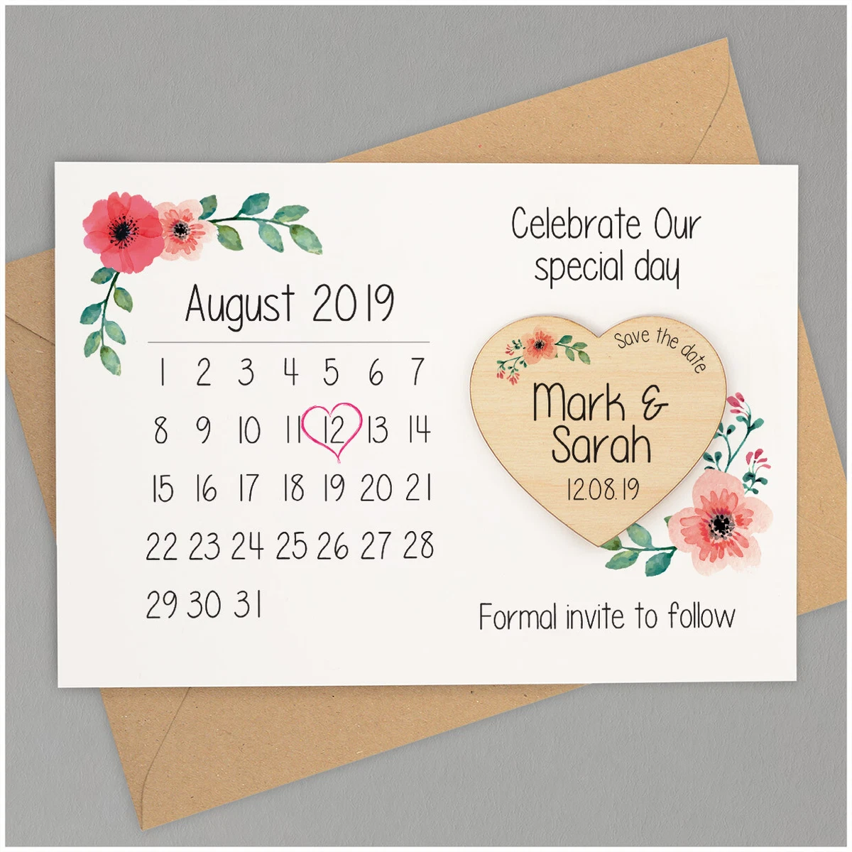 Save The Date Calendar Cards PERSONALISED Rustic Wooden Save The Date  Magnets