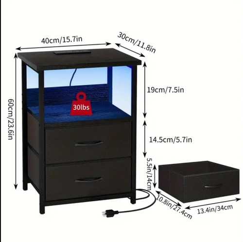 Nightstand with Charging Station, LED Nightstand with USB Ports and Outlets - Picture 5 of 14