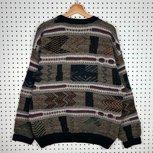 Bachrach 3D Coogi Style Knit Sweater Sz Medium Brown Black Abstract Grandpa 90s - Picture 4 of 6