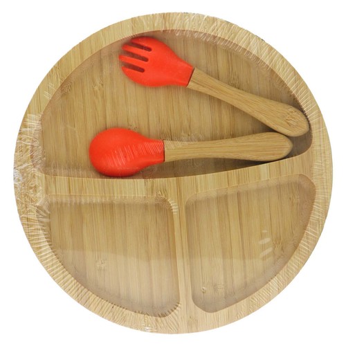 Bamboo Weaning Plate for Babies & Toddlers with Silicone Spoon & Fork - Picture 15 of 30