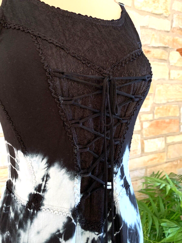 Vintage 01 Advance Apparel Long Black Gray Tie Dyed Handkerchief Corset Bodice S - Picture 16 of 23