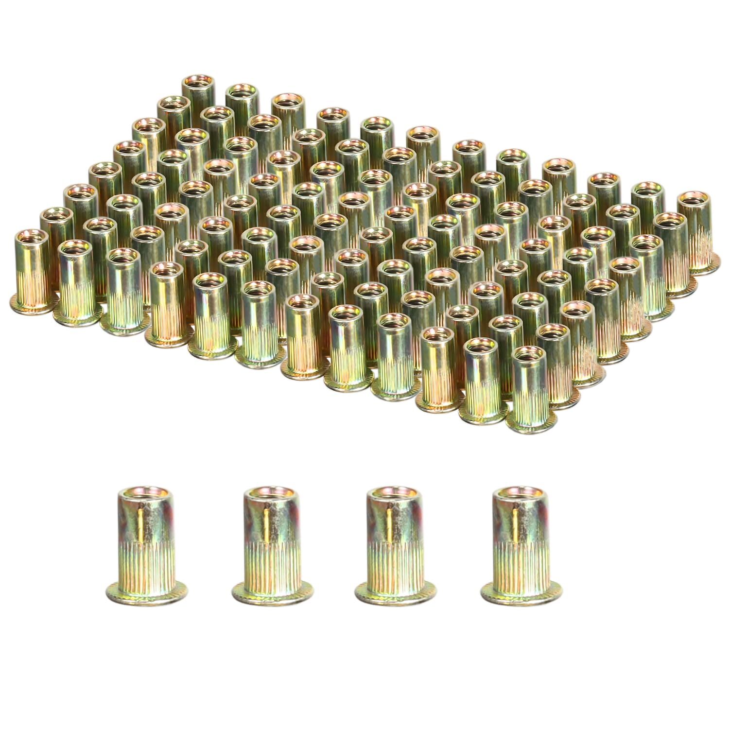 Rivet Nuts, 100 PCS M5 Metric Flat Head Threaded Insert Nuts Kit, Zinc Plated...