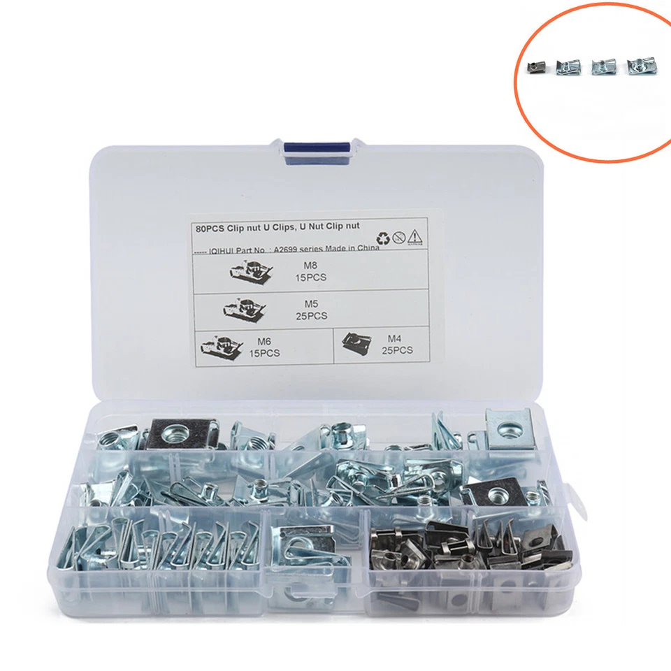 Sujetador de tuerca en U 80 piezas clips en U carenado de acero inoxidable para panel de puerta de techo de carrocería de automóvil Foto 2 de 4