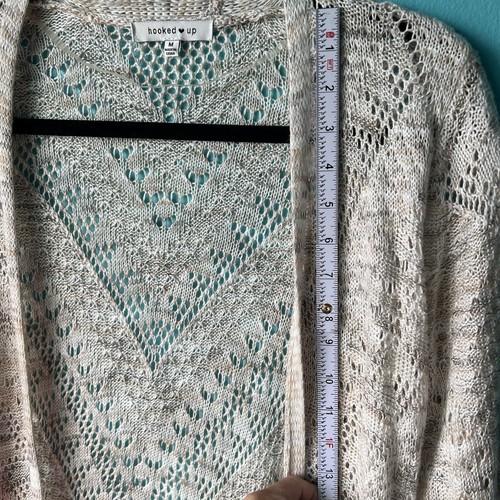 Hooked Up Häkel Strick Long Open Front Cardigan Gr. M Boho Beige Langarm - Bild 5 von 12