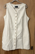Asos Design Women's Denim Sleeveless Button Up V Neck Dress Ecru US Size 14 NWT
