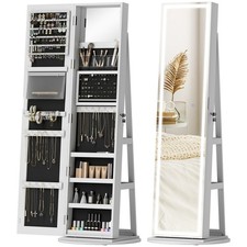 HOMCOM Jewellery Cabinet, Full Length Mirror with Storage, White