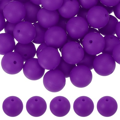 60 Pcs Silicone Beads, 15mm Bulk Beads for Keychain Making, Purple