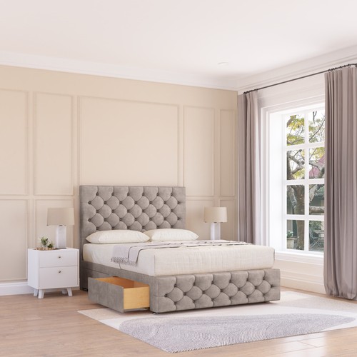 Luxury Divan Bed Base with 26'' Headboard |Storage Bed| Plush Fabric Florida - Picture 3 of 10
