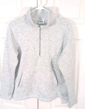 Eddie Bauer 1/4 Zip Womens Large Gray Fleece Pullover Long Sleeve Sweater EUC