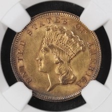 1878 Gold Three Dollars $3 Indian Princess Head NGC AU-58