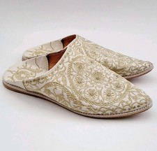 Moroccan Shimmering Gold  Rhinestone Leather Slippers Babouche Wms Sz 41EU 9US