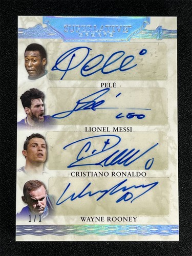 1/1 One Of One ! 2020 Leaf Pele/Lionel Messi/Cristiano Ronaldo/Wayne Quad Auto