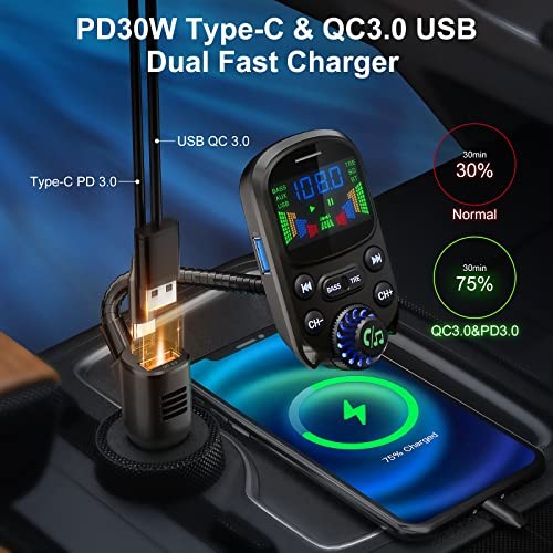 Bluetooth 5.3 FM Transmitter for Car- Bluetooth Car PD30W+QC18W Ferrous - Photo 5 sur 7