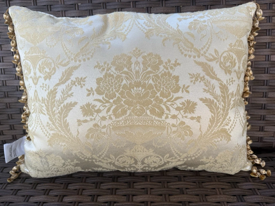 Croscill Boudoir Gold Decor Throw Pillow 18 x 13 Gold Fringe Jacquard Damask - Image 4 of 4