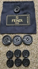 FENDI 4 Hole Flat Round Replacement Buttons Black Plastic Lot of 10
