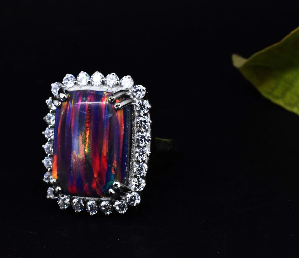 Anello in argento sterling 925 18 mm opale di fuoco naturale non trattato... - Immagine 2 di 4