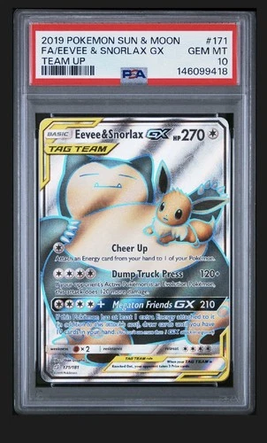 Eevee & Snorlax GX PSA 10 Full Art  171/181 Sm-Team Up Holo 💎💎💎