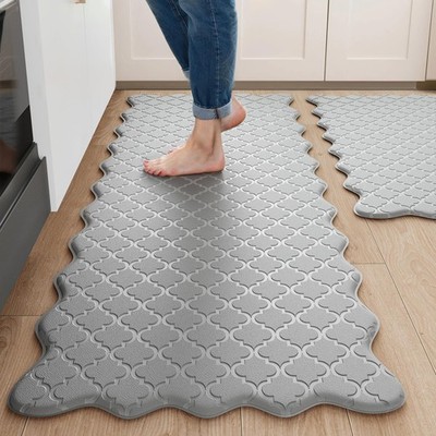 Upgrade Scalloped Embossed Kitchen Mats for Floor 2PCS Cushioned Anti Fatigue...